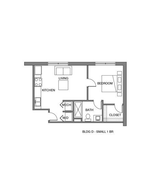 Floor plan for studio, 1 bath, 315 sqft